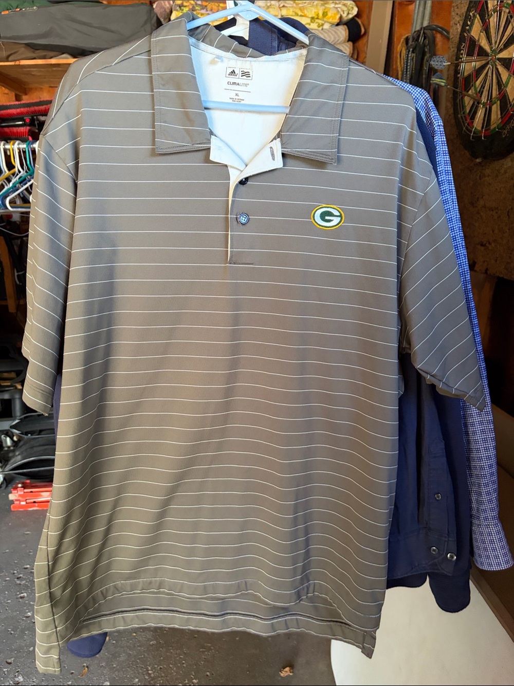 adidas Gray Striped Green Bay Packers Polo